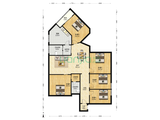 中环综合楼 5室1厅3卫 183平方