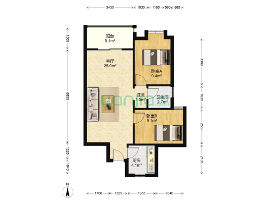 春晓翠庭 2室1厅1卫 73平方