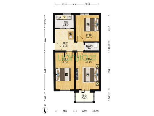车公庄西路45号院 3室1厅1卫 69平方