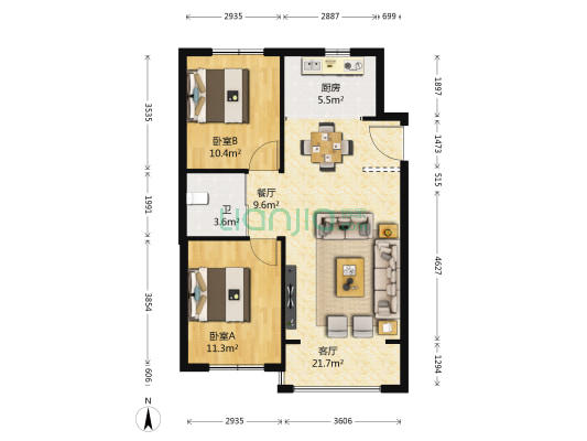 澳海澜苑 2室2厅1卫 86平方