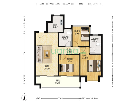 金辉优步大道一期 3室1厅2卫 99平方