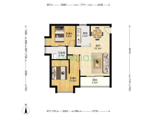 上海城 2室1厅1卫 70平方