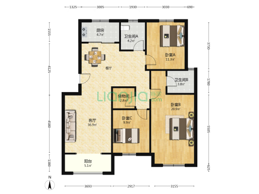 康城府邸 3室1厅2卫 120平方