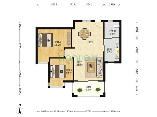迎宾小区 2室1厅1卫 86平方