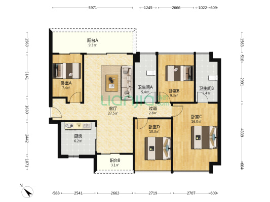 深业颐泽府 4室1厅2卫 129平方