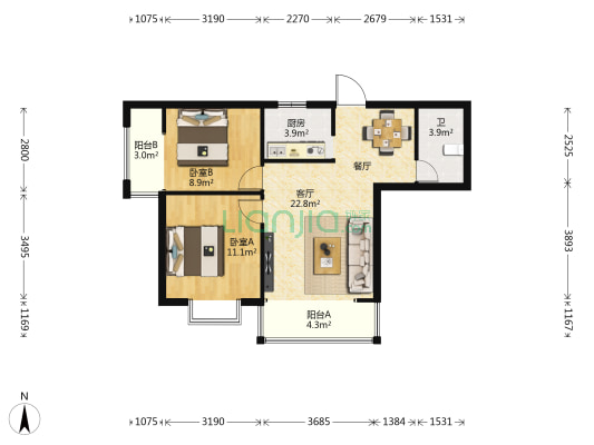 硅谷公寓 2室1厅1卫 79平方