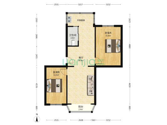 8号公寓 2室1厅1卫 89平方