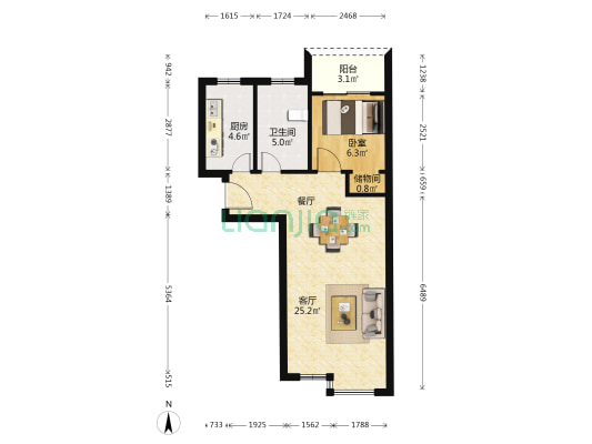 奥塞花园 1室1厅1卫 64平方