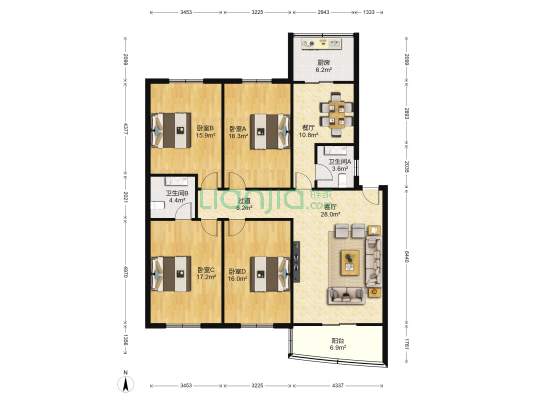 金裕青青家园 4室2厅2卫 155平方
