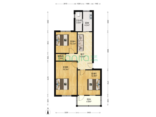 宝石山下二弄 3室1厅1卫 84平方