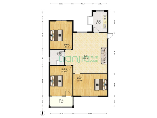 外贸小区 3室1厅1卫 120平方