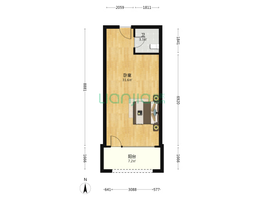 东方海景 1室0厅1卫 56平方