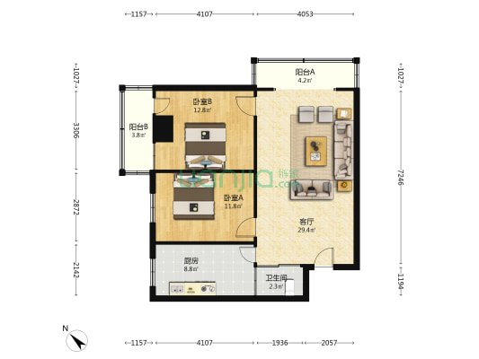 华江大厦 2室1厅1卫 110平方