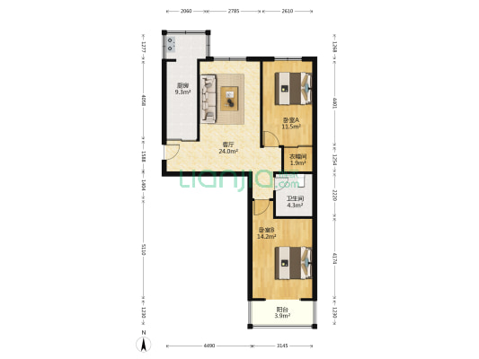 银丰家园永翠楼 2室1厅1卫 87平方
