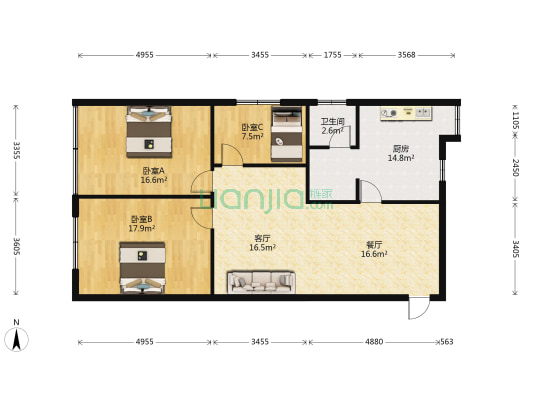 丰光苑 3室2厅1卫 99平方