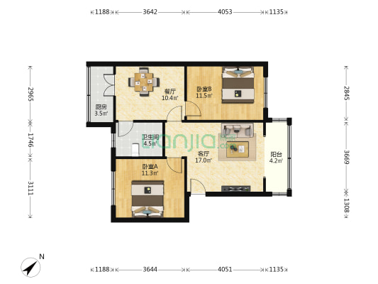 董家湾北街15号 2室2厅1卫 70平方