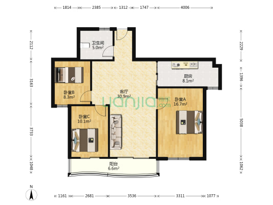 云梦清河 3室1厅1卫 113平方
