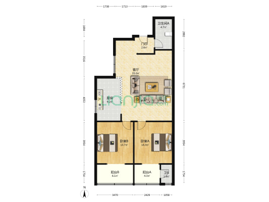 兴庆御园 2室1厅2卫 125平方