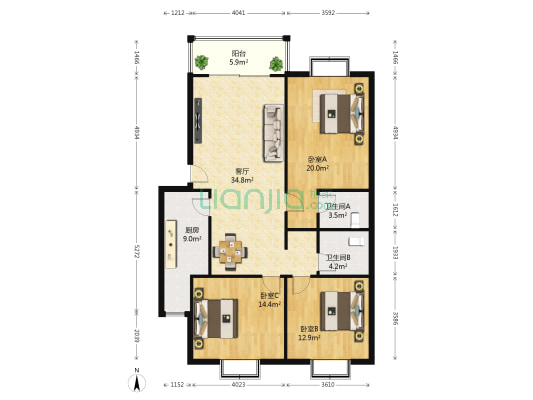 吉顺苑 3室1厅2卫 117平方