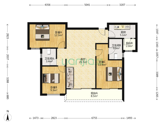 时代风华 3室1厅2卫 113平方