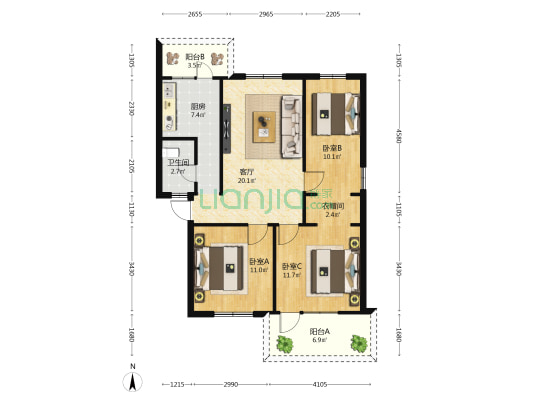 万利公寓 3室1厅1卫 86平方