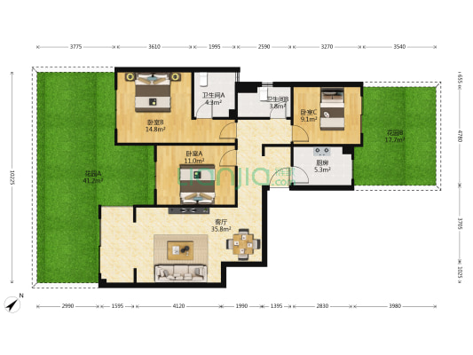 中交牧山美庐 3室1厅2卫 102平方