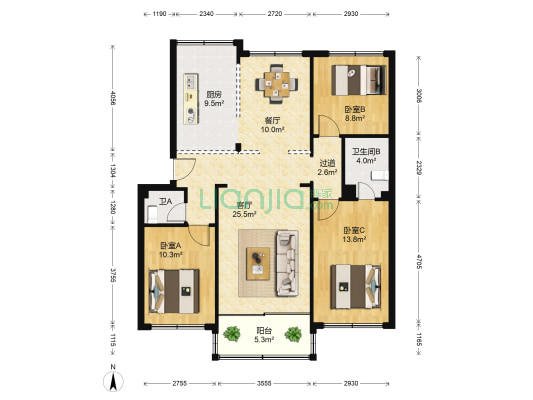 华兴小区 3室2厅2卫 113平方