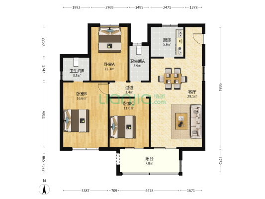 春珑华裕府 3室1厅2卫 123平方