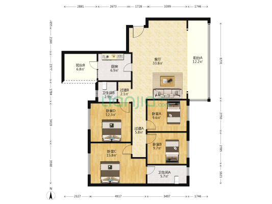 万科保利翡翠和悦 4室1厅2卫 138平方