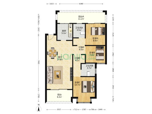 正大金色湖畔 3室1厅2卫 112平方