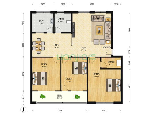 德丰春苑小区 3室2厅1卫 151平方