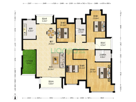保利林语 4室2厅2卫 159平方