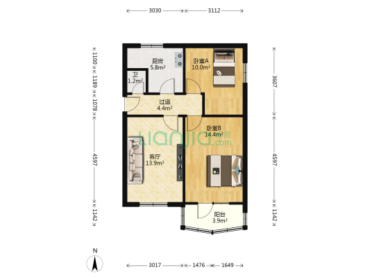 火车站东路综合小区 2室1厅1卫 56平方
