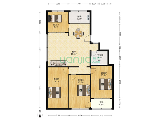 银来大楼 4室1厅1卫 131平方