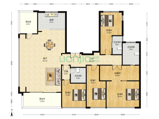 中海甲叁號院 4室1厅3卫 216平方