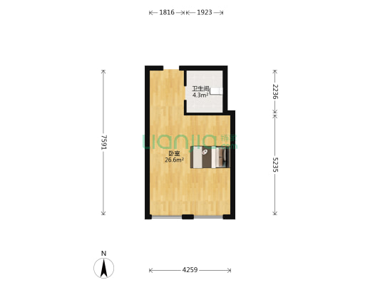 万豪国际 1室0厅1卫 60平方