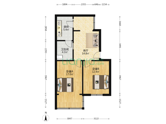 首义路258号 2室1厅1卫 55平方
