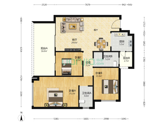融创国宾道 3室1厅2卫 126平方