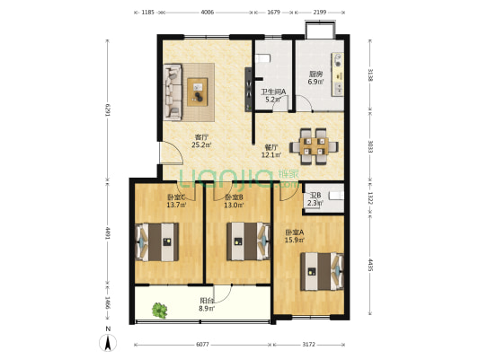 兴业苑 3室2厅2卫 152平方