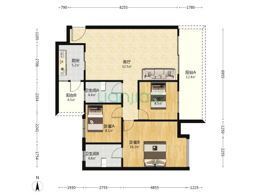 清新大道7号 3室1厅2卫 121平方