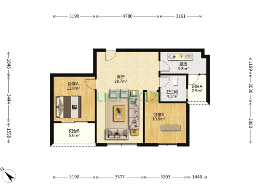 碧桂园凤凰城 2室1厅1卫 87平方