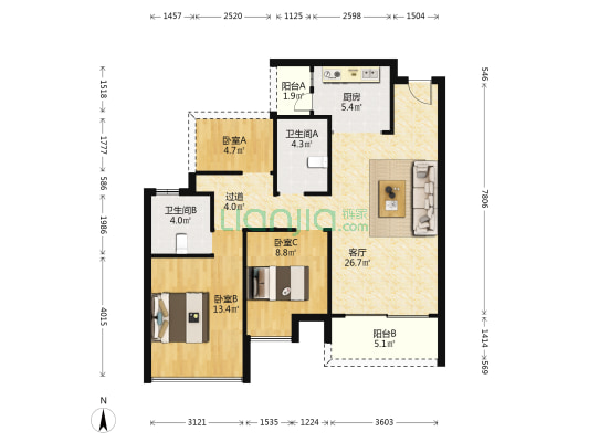 奥园华府 3室1厅2卫 95平方