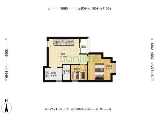 翠朗华苑 2室1厅1卫 49平方