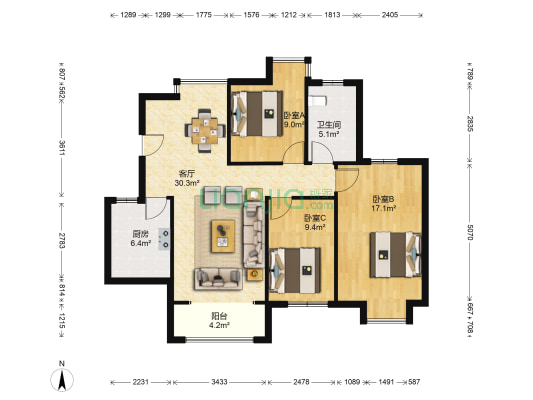 花样年别样城1期 3室1厅1卫 103平方
