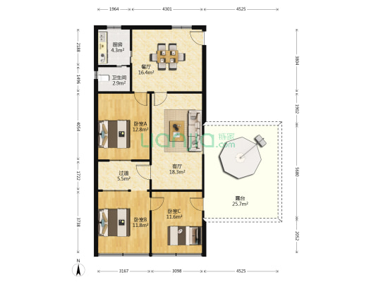 省运输局宿舍 3室2厅1卫 89平方