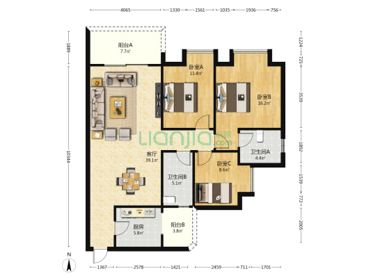 金泉阳光花园 3室1厅2卫 120平方