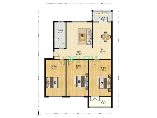 佳美花园 3室2厅1卫 142平方