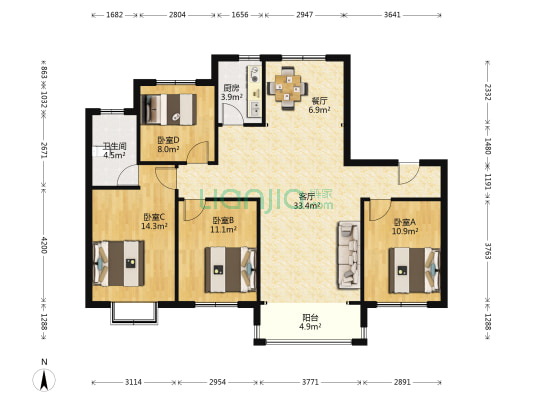 万岳华府龙府 4室2厅1卫 144平方