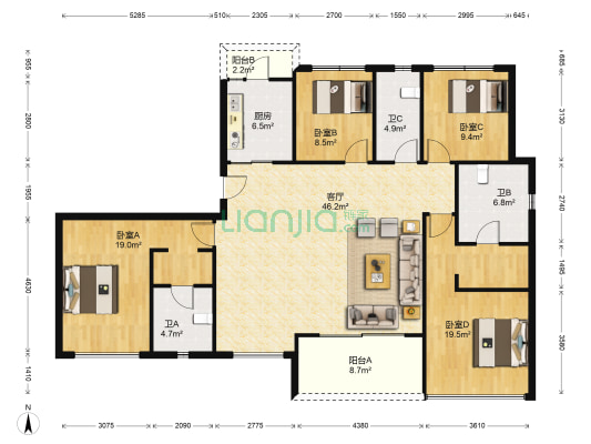 泷景花园四期星堤 4室1厅3卫 171平方