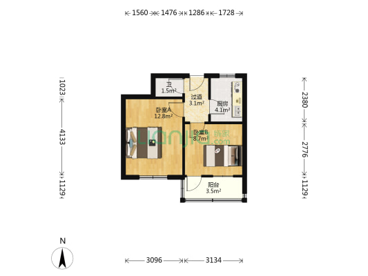 面粉厂宿舍 2室0厅1卫 43平方